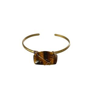 Wire Wrapped Tigers Eye Stone Metal Cuff Bracelet